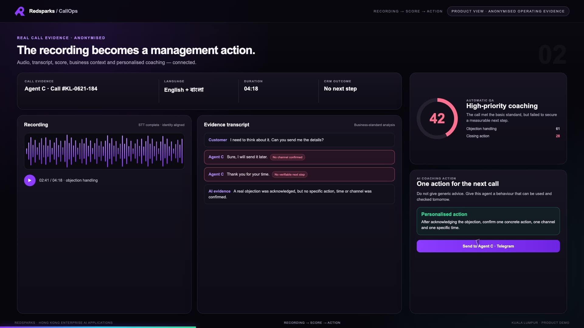 Call evidence: Turn a recording into a management action