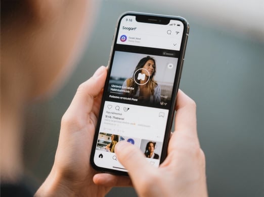 Mobile user watching 9:16 format social media video