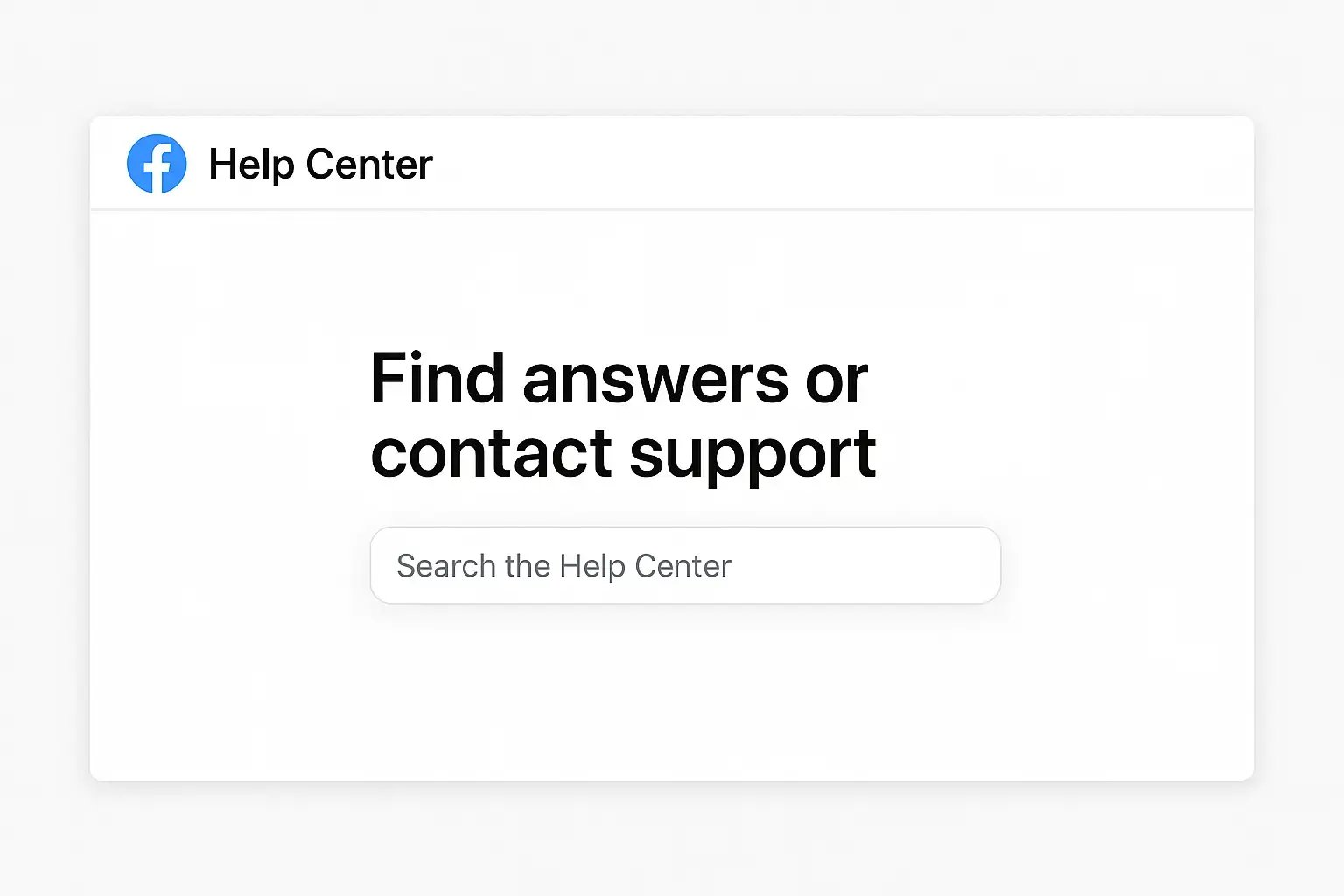 Facebook Help Center interface with search box highlighted