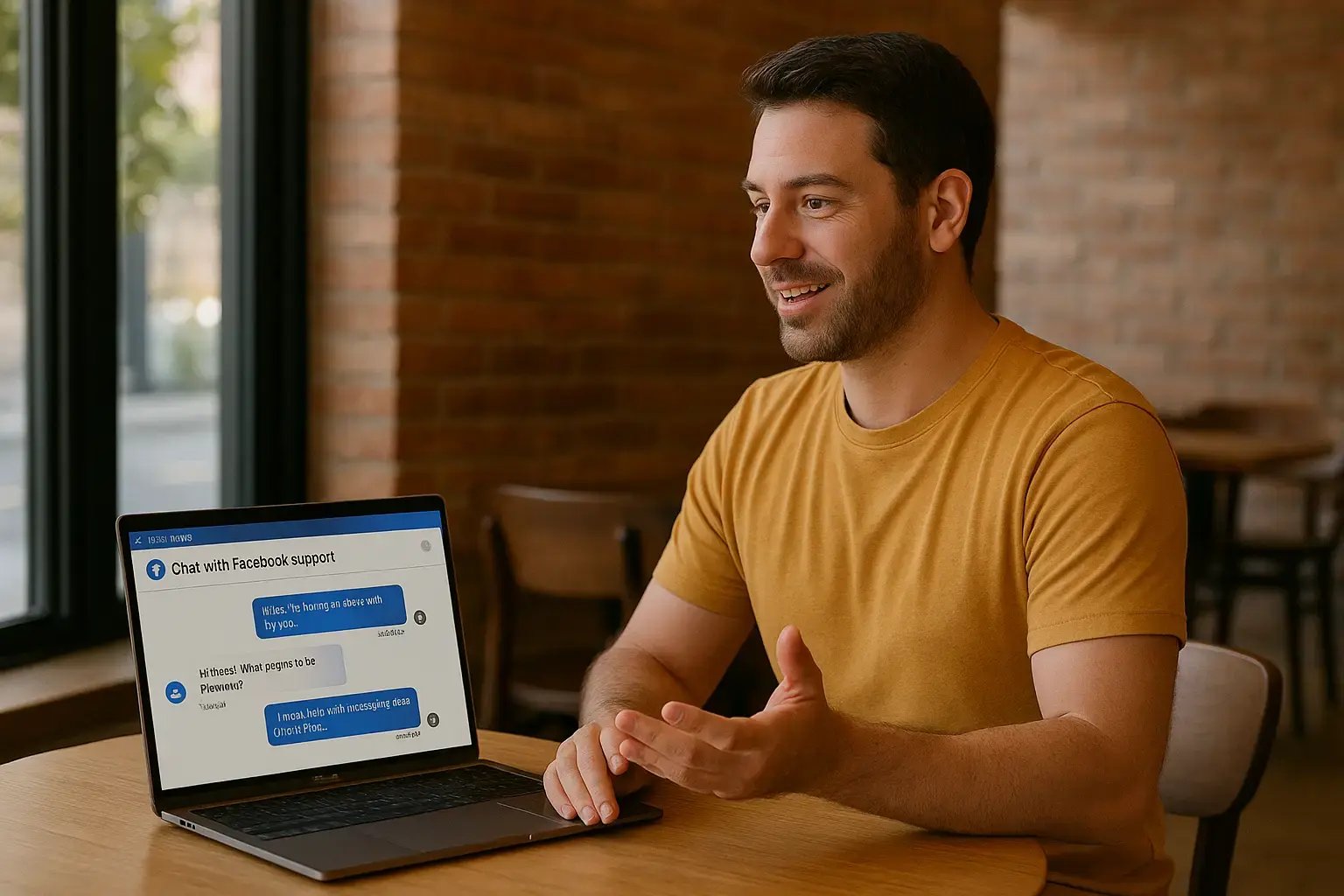 Business owner chatting with Facebook support on laptop