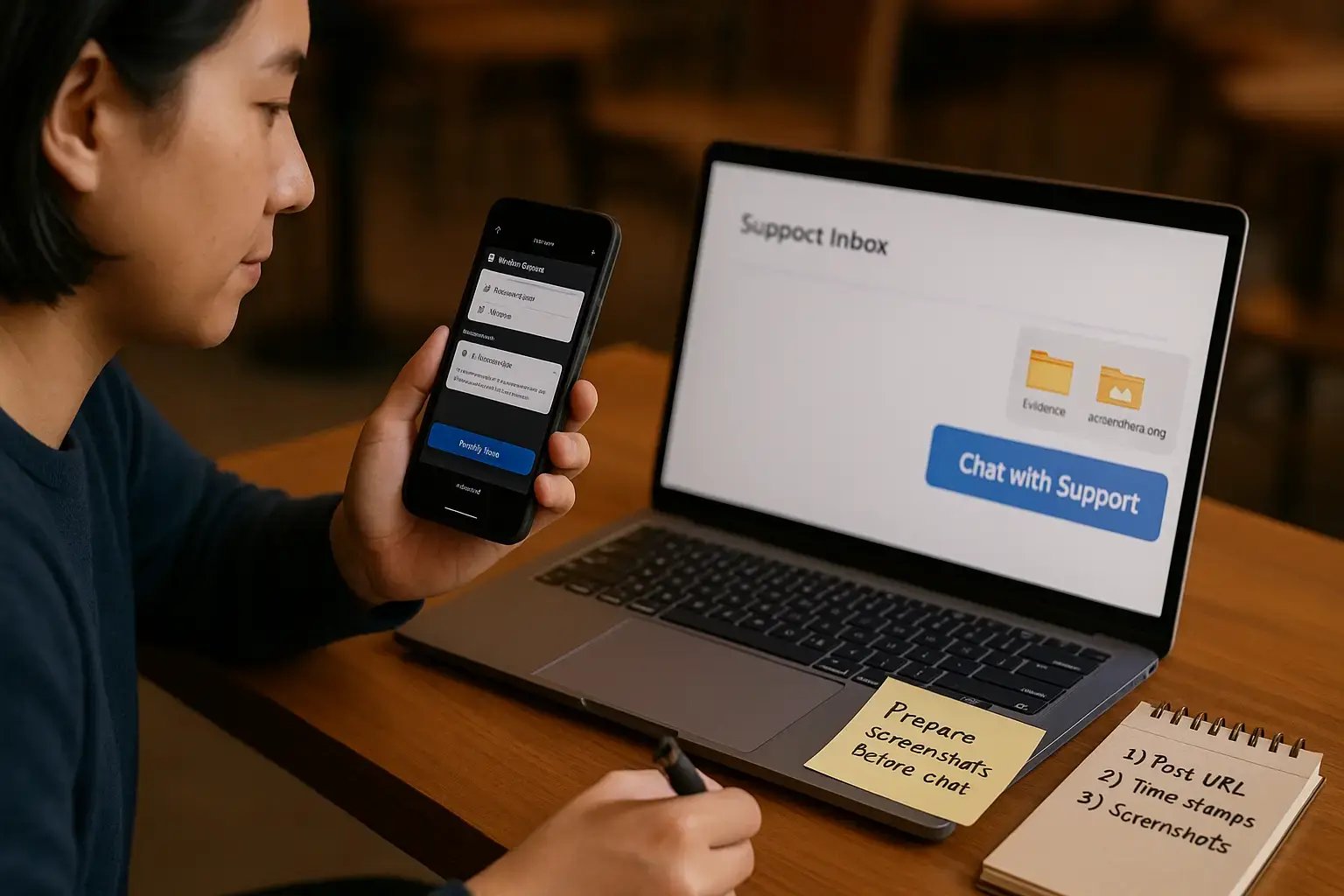 Person preparing screenshot of Facebook error for support chat.