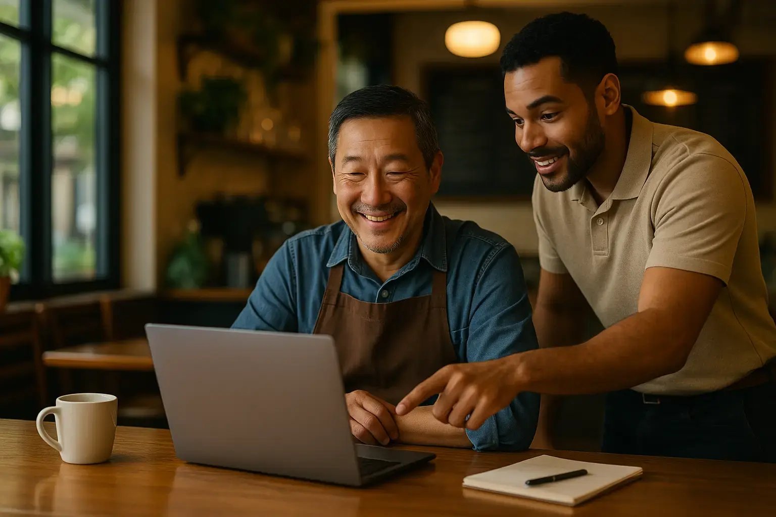 Happy business owner after resolving Facebook issue with support