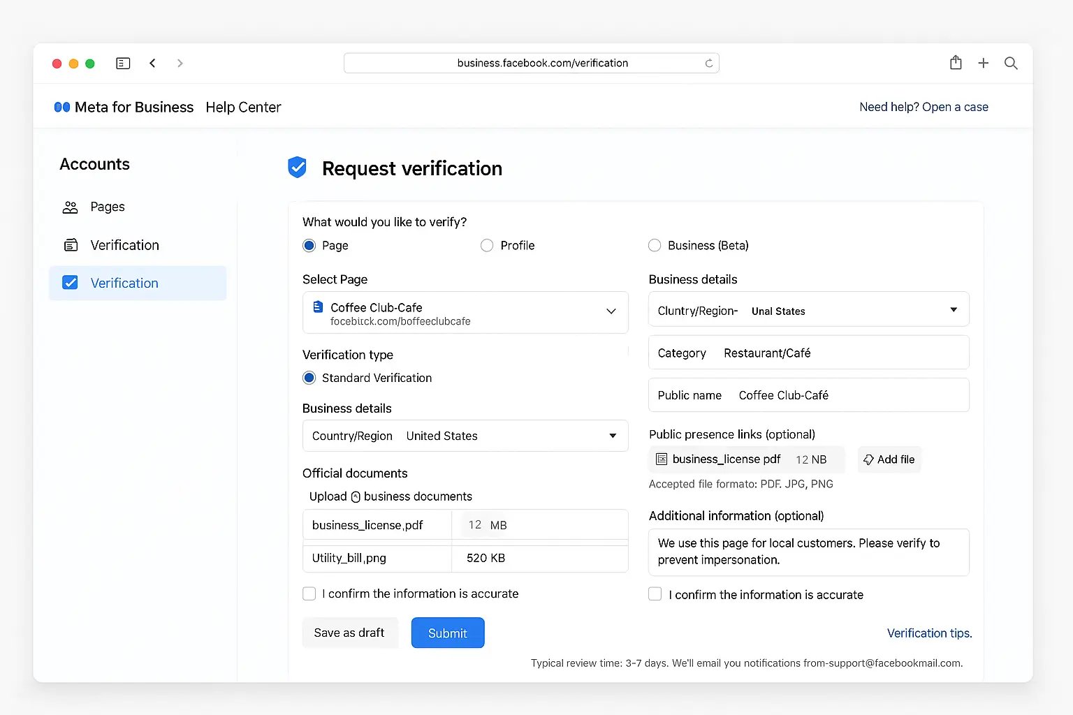 Facebook verification form with options for phone or documents