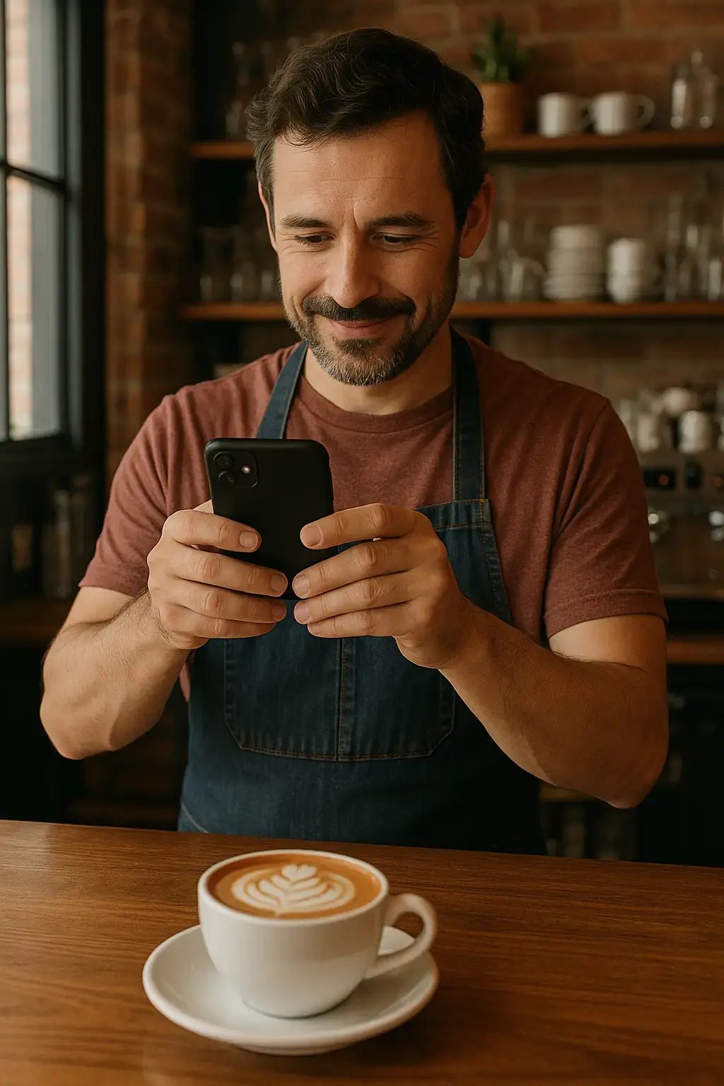 Local café owner creating content for social media