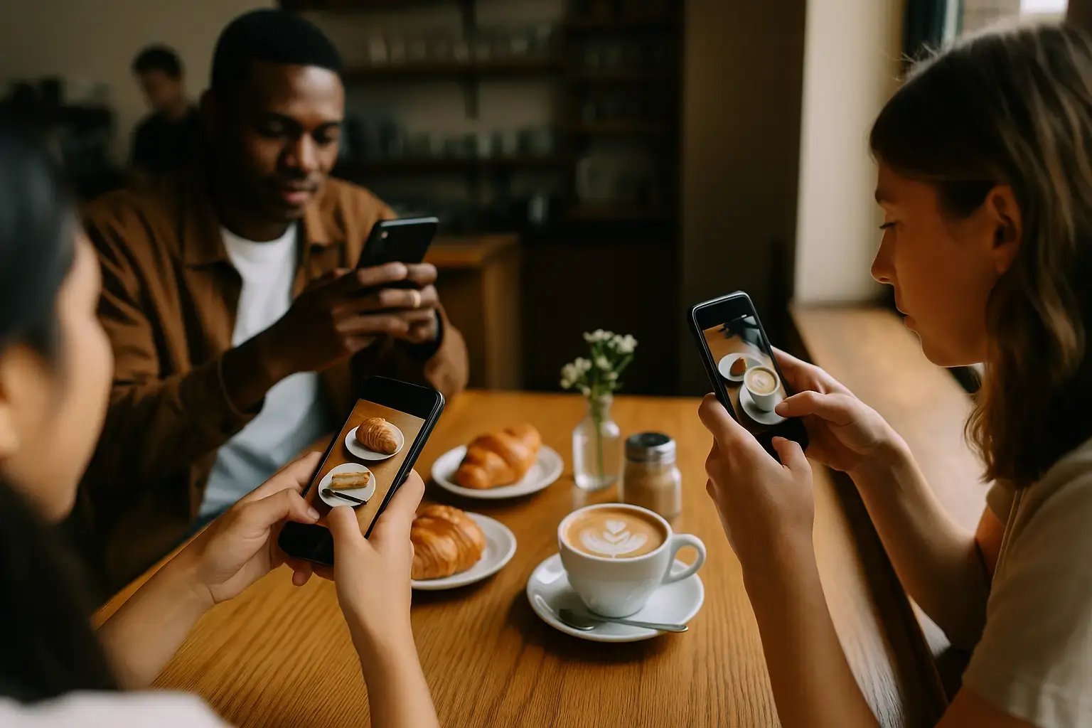Café customers sharing their experience on social media