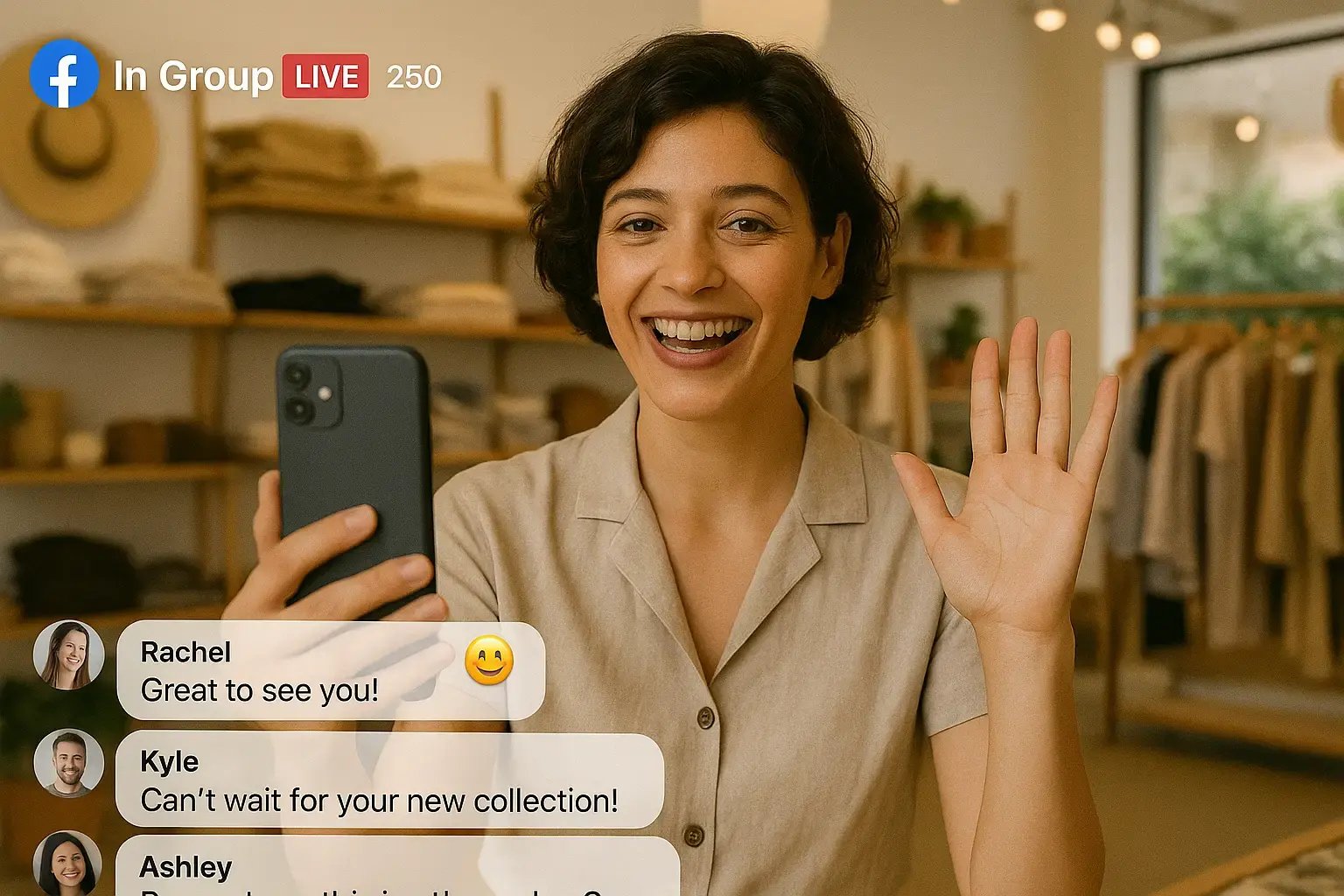 Facebook live cooking demo inside a business group