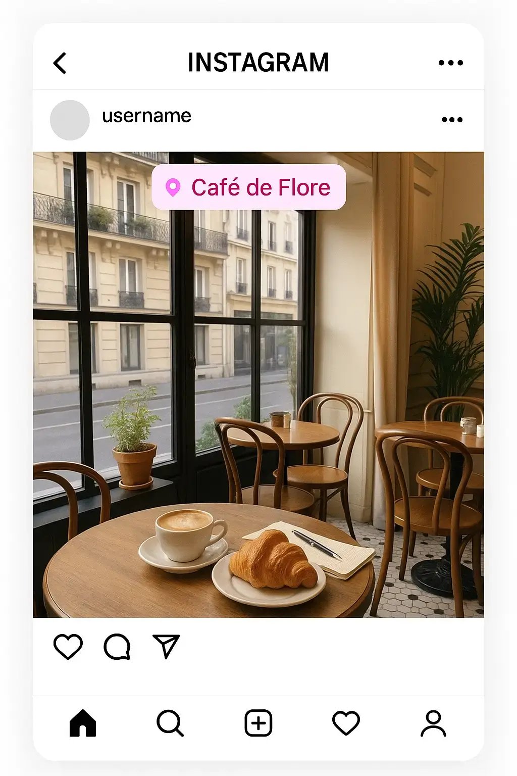  Instagram café post showing location tag on the image