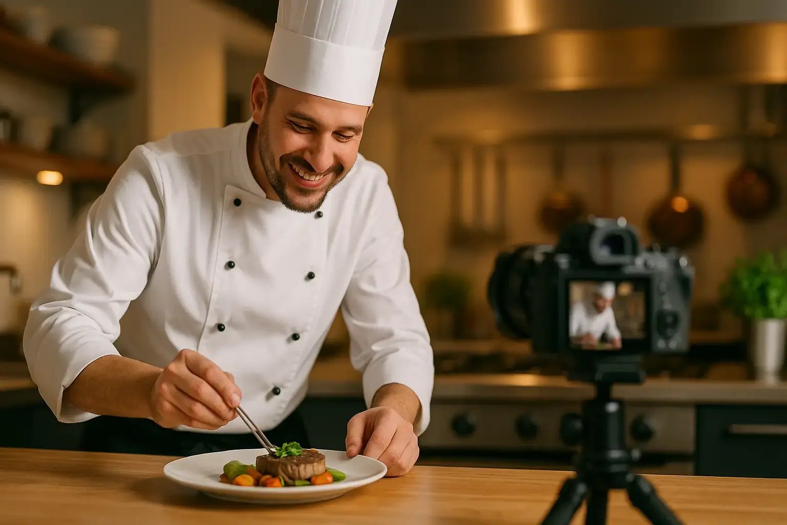 Chef preparing a dish for an Instagram post