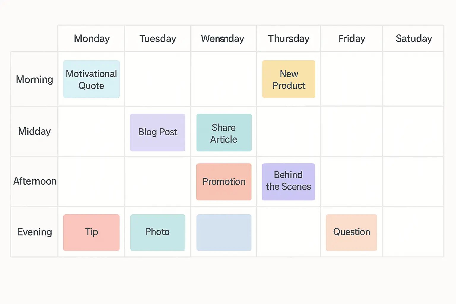 Social media content calendar example for small businesses