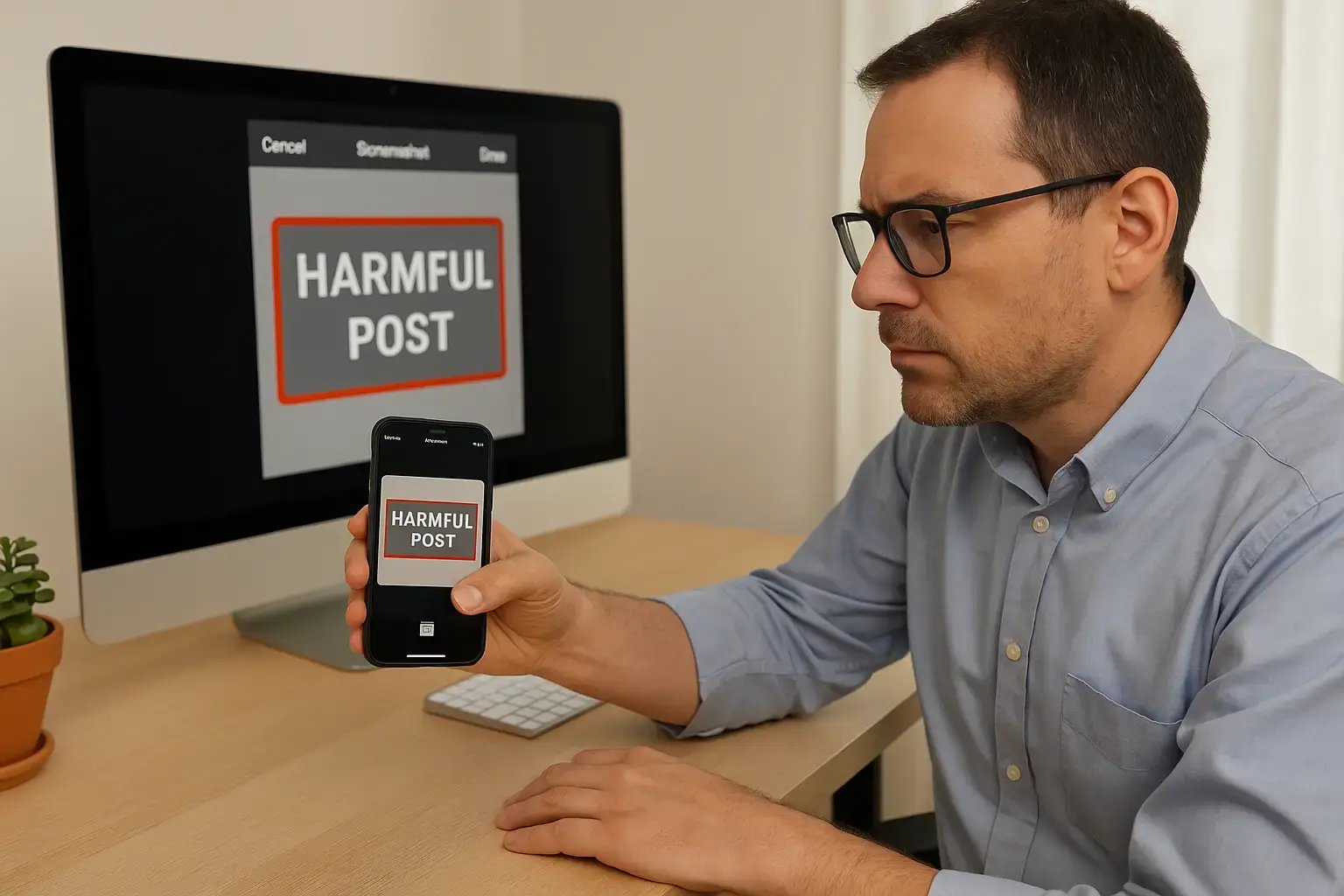 Business owner saving screenshots of harmful content