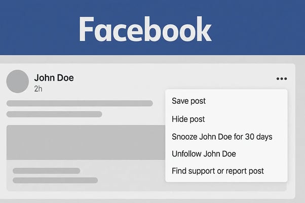 Facebook post options menu ready to report