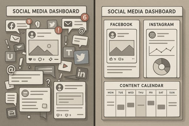 Comparison of scattered social media approach versus focused, strategic platform management