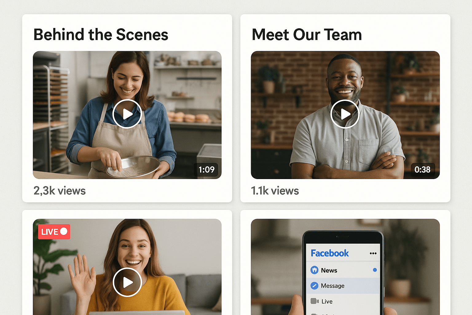 User-generated content examples for local business Facebook marketing including customer check-ins, photo sharing, and review integration strategies
