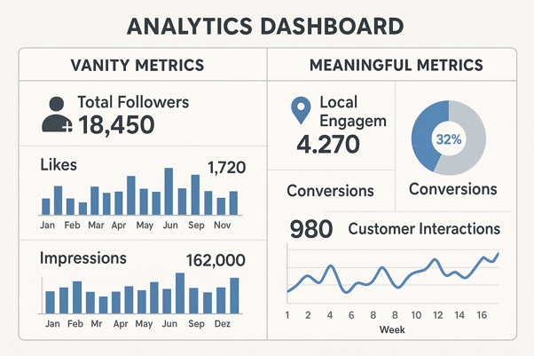 Instagram analytics comparison showing the difference between total follower count and meaningful local engagement metrics