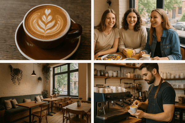 Grid of authentic customer photos featuring the same local café from various Instagram accounts showing genuine experiences