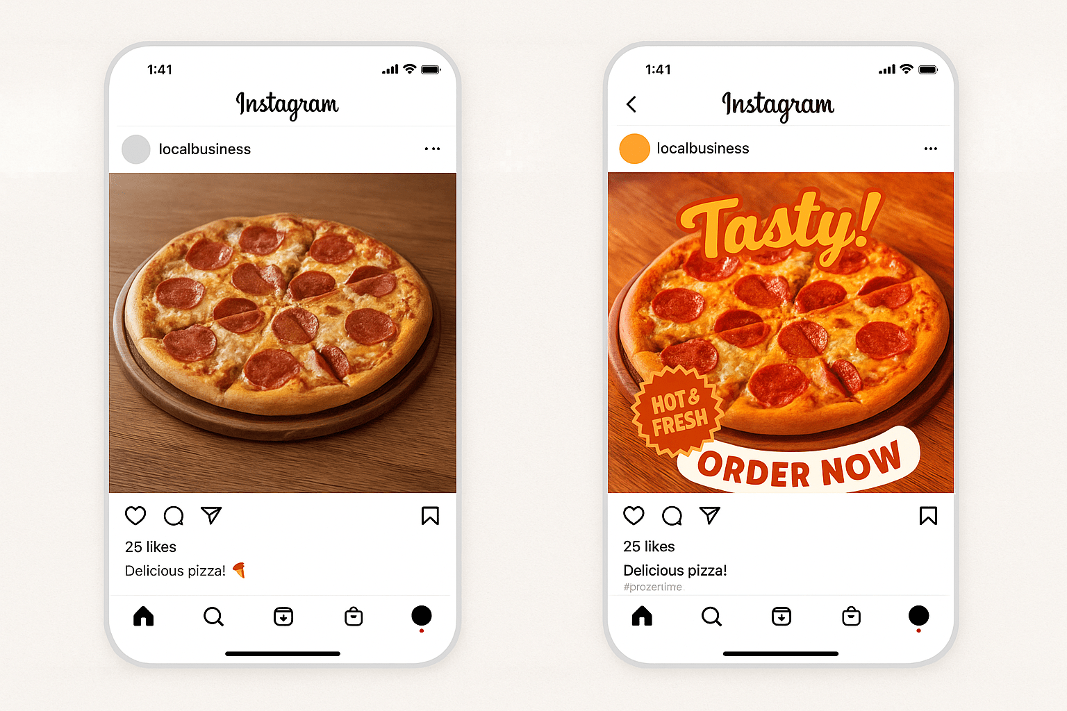 Before and after photos demonstrating how Instagram photo editing applications transform ordinary business photos into professional marketing content