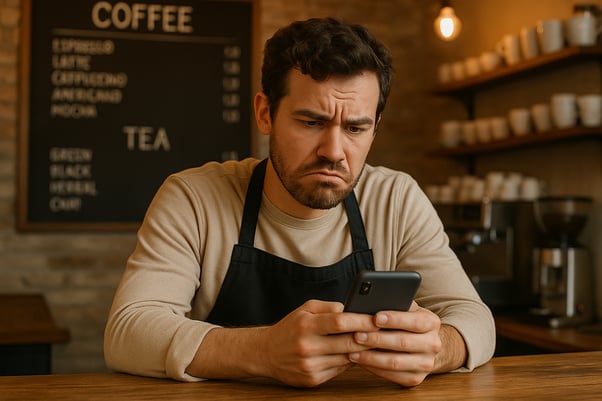 Local café owner responding to customer message on social media