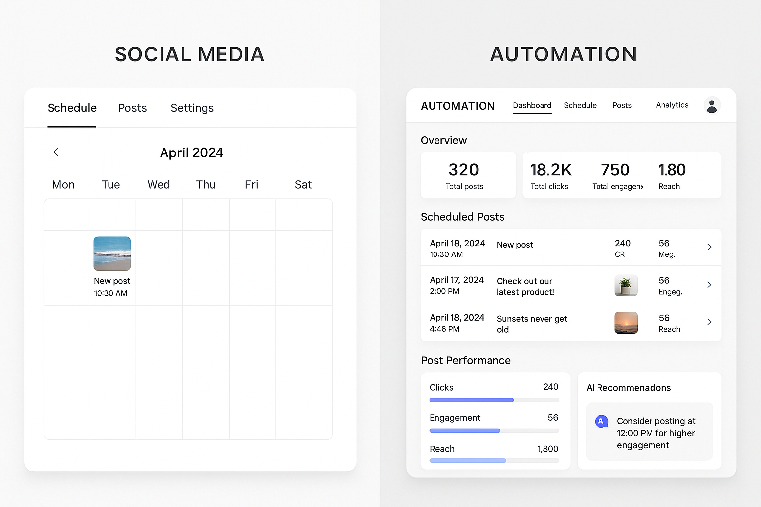 Comparison between basic social media scheduling and advanced automation tools