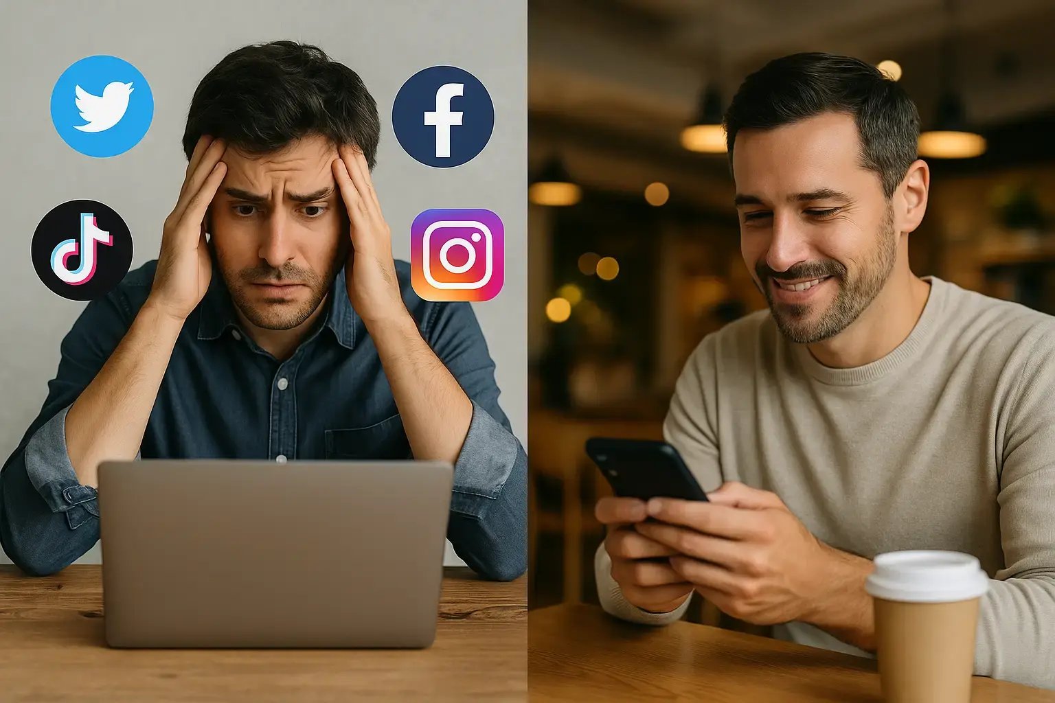 Business owner comparing social media platforms for strategic selection