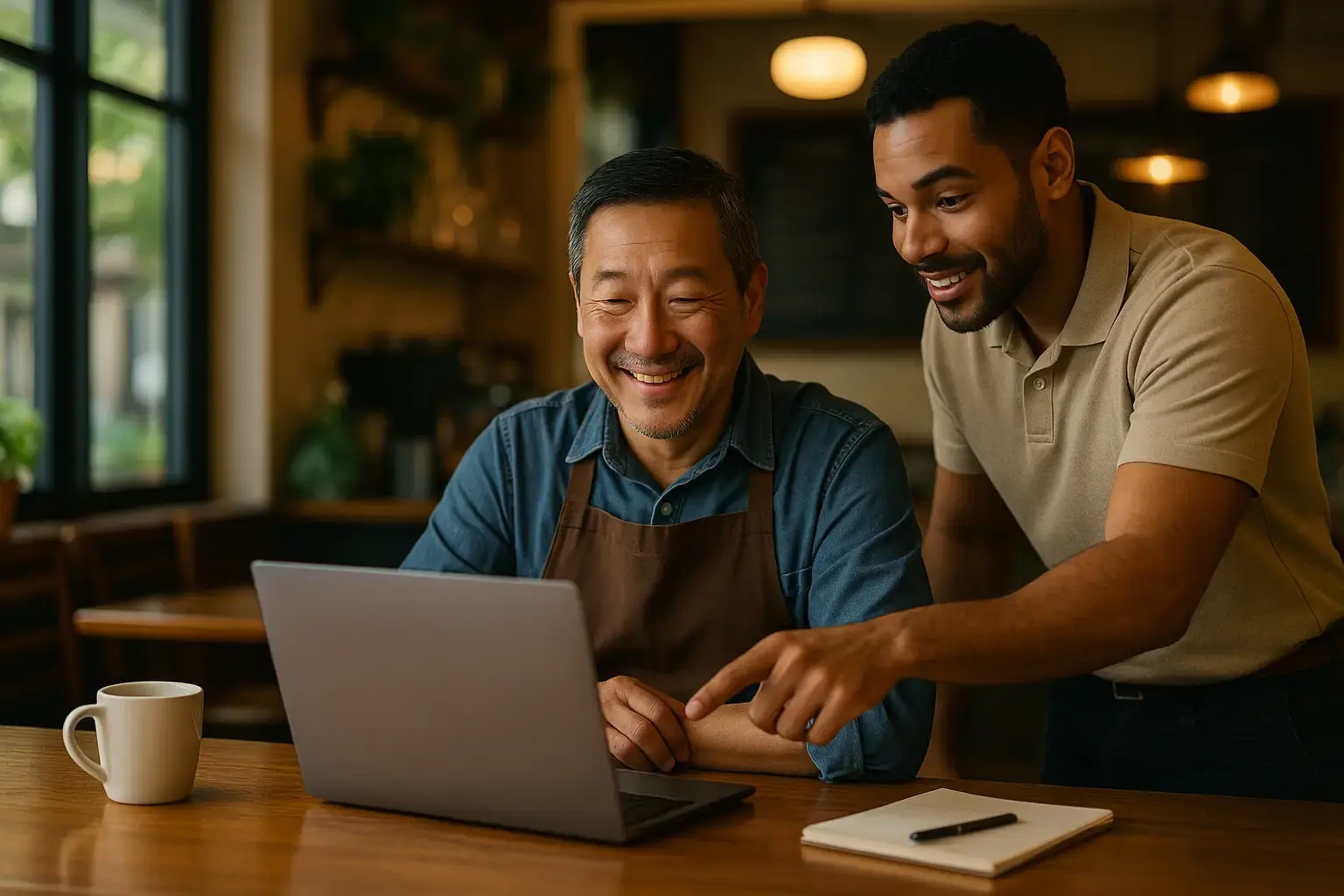 Happy business owner after resolving Facebook issue with support