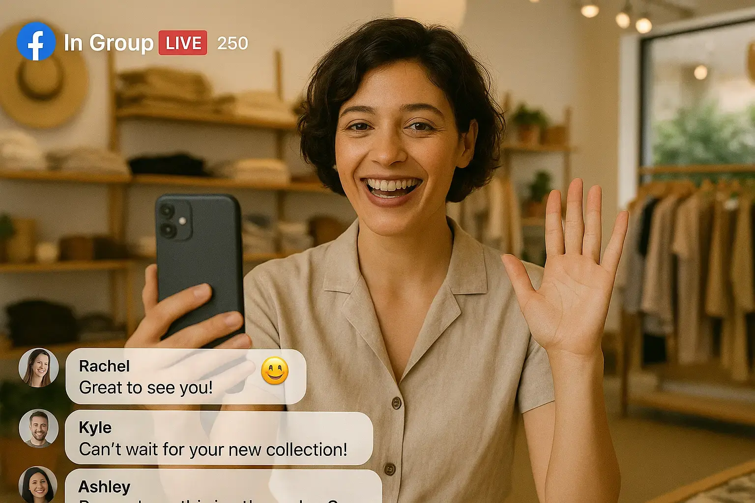 Facebook live cooking demo inside a business group
