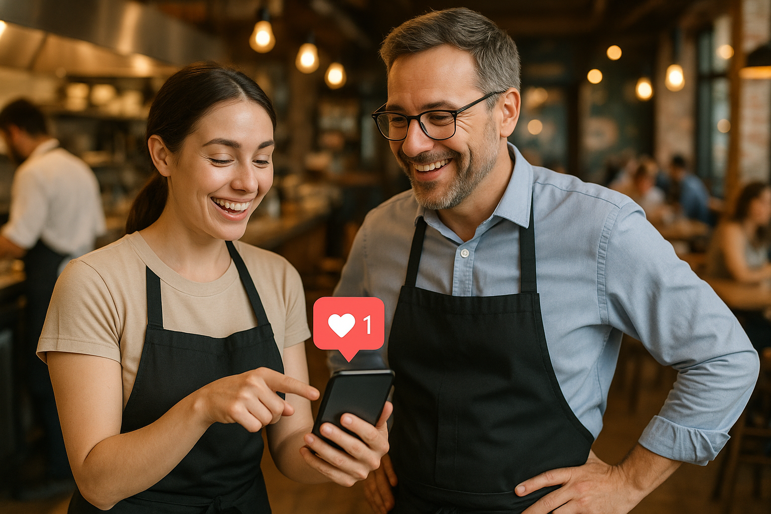 Restaurant team implementing real-time social media monitoring during service